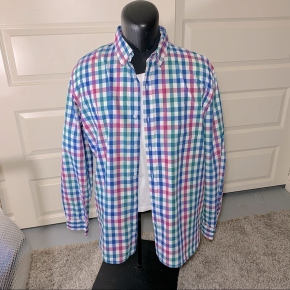 OLD Navy Plaid Casual Button Down Shirt Long Sleeve Men's XXL Cotton Blue White - Picture 8 of 12